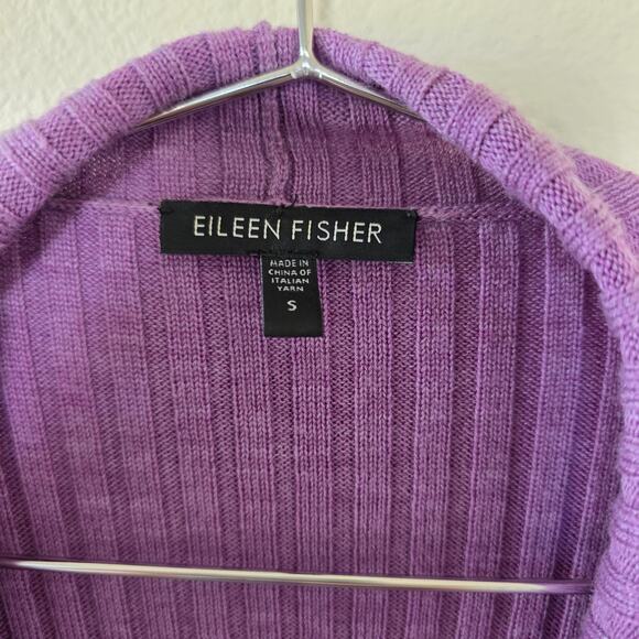 Eileen Fisher Open Front Cardigan Sweater Ribbed Merino Wool Lilac Women Size S - Picture 6 of 10